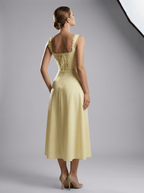 Scalloped V Neck Midi Dress Women Lace Up Back Cotton Sleeveless — Kharites Shop - Kharites