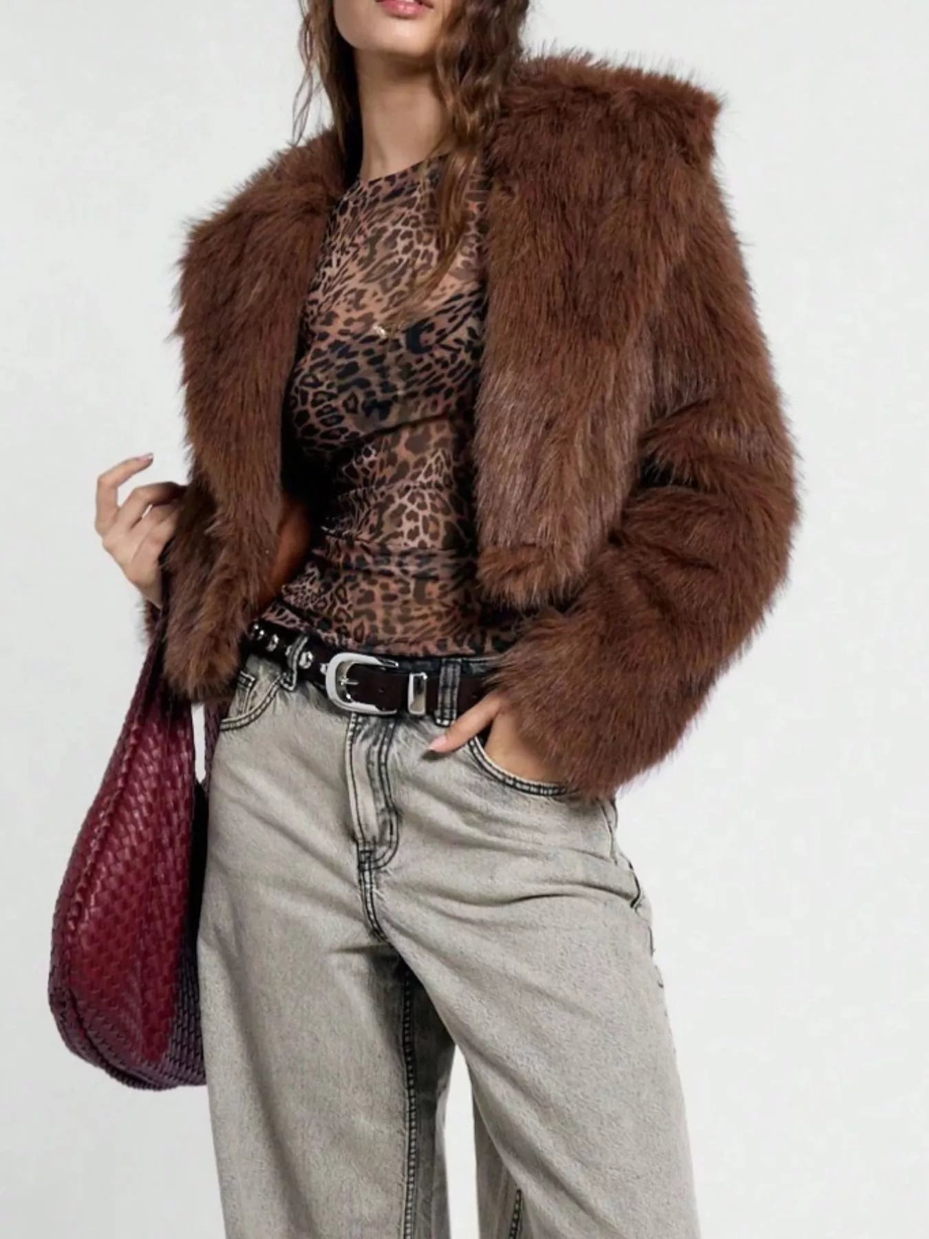 Sheer Leopard Print Long Sleeve Blouse - Kharites
