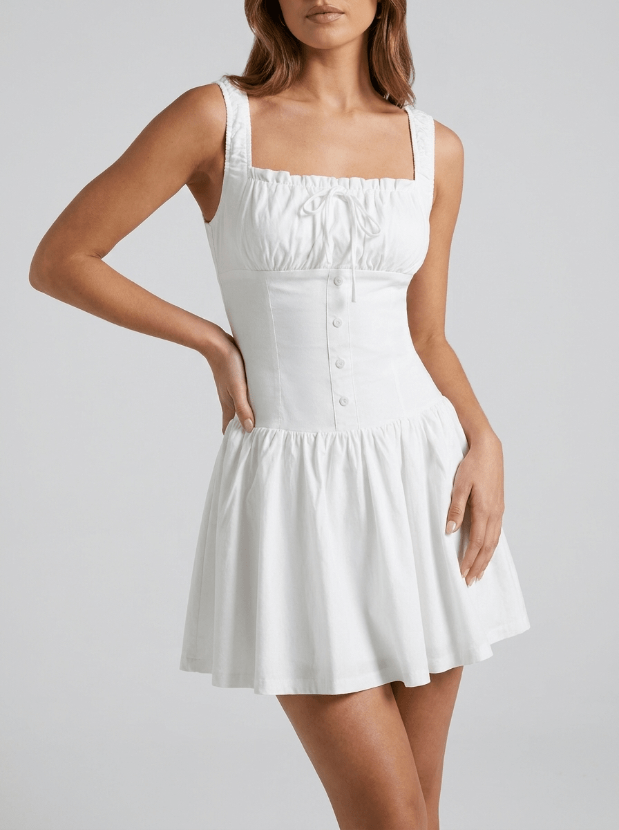 Square Neck Cami Dress Women Button Front Sleeveless Summer Dress — Kharites Shop - Kharites