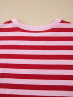 Striped Cotton T Shirt Women Split V Neck Short Sleeve Casual Top — Kharites Shop - Kharites