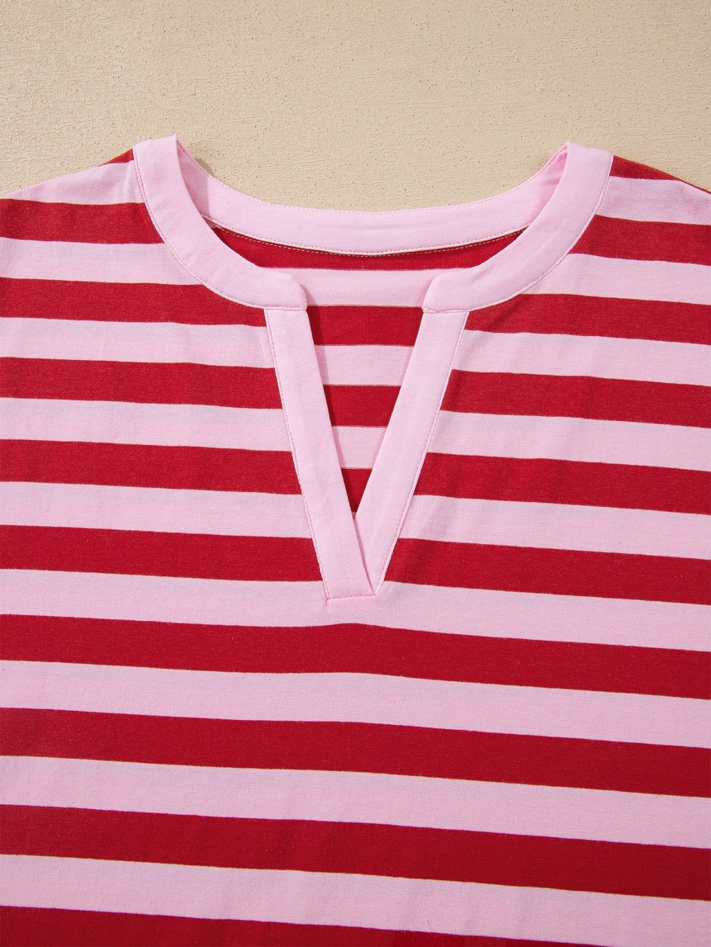 Striped Cotton T Shirt Women Split V Neck Short Sleeve Casual Top — Kharites Shop - Kharites
