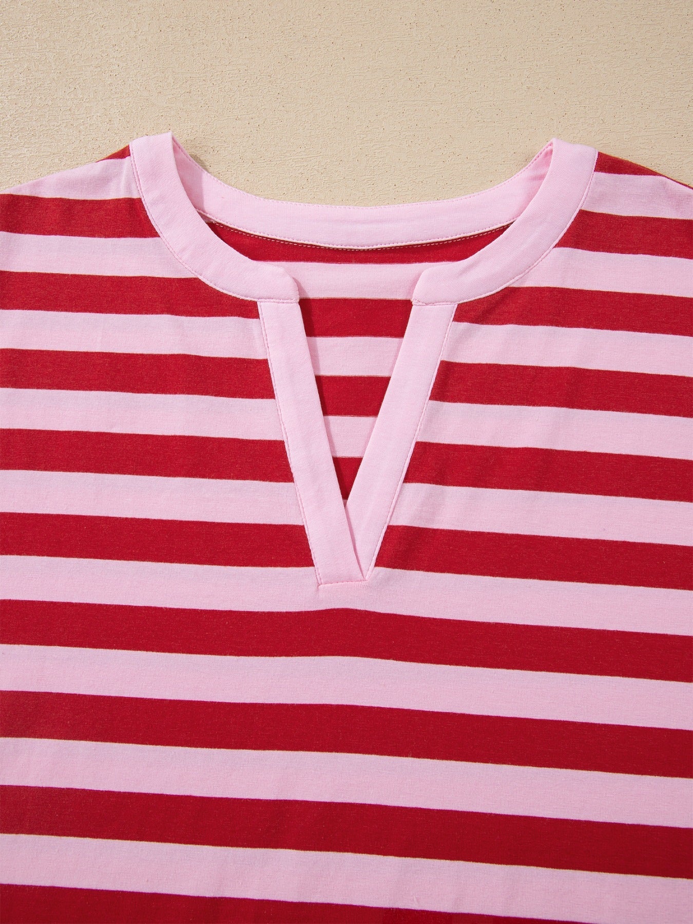 Striped Cotton T Shirt Women Split V Neck Short Sleeve Casual Top — Kharites Shop - Kharites