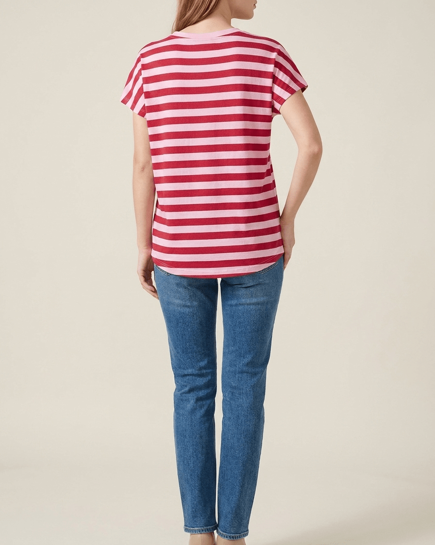 Striped Cotton T Shirt Women Split V Neck Short Sleeve Casual Top — Kharites Shop - Kharites