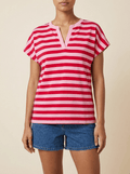 Striped Cotton T Shirt Women Split V Neck Short Sleeve Casual Top — Kharites Shop - Kharites