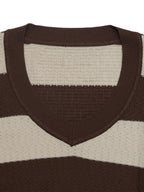 Striped Knit Top Women V Neck Ribbed Long Sleeve Sweater Pullover — Kharites Shop - Kharites