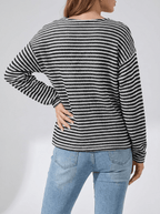 Striped Long Sleeve Top Women Button Detail Casual T Shirt Tee — Kharites Shop - Kharites