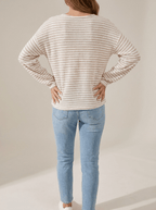 Striped Long Sleeve Top Women Button Detail Casual T Shirt Tee — Kharites Shop - Kharites