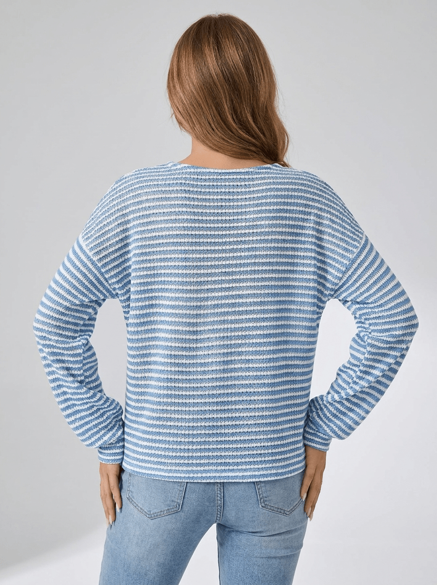Striped Long Sleeve Top Women Button Detail Casual T Shirt Tee — Kharites Shop - Kharites