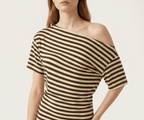 Striped One Shoulder Top Women Asymmetric Short Sleeve T Shirt — Kharites Shop - Kharites