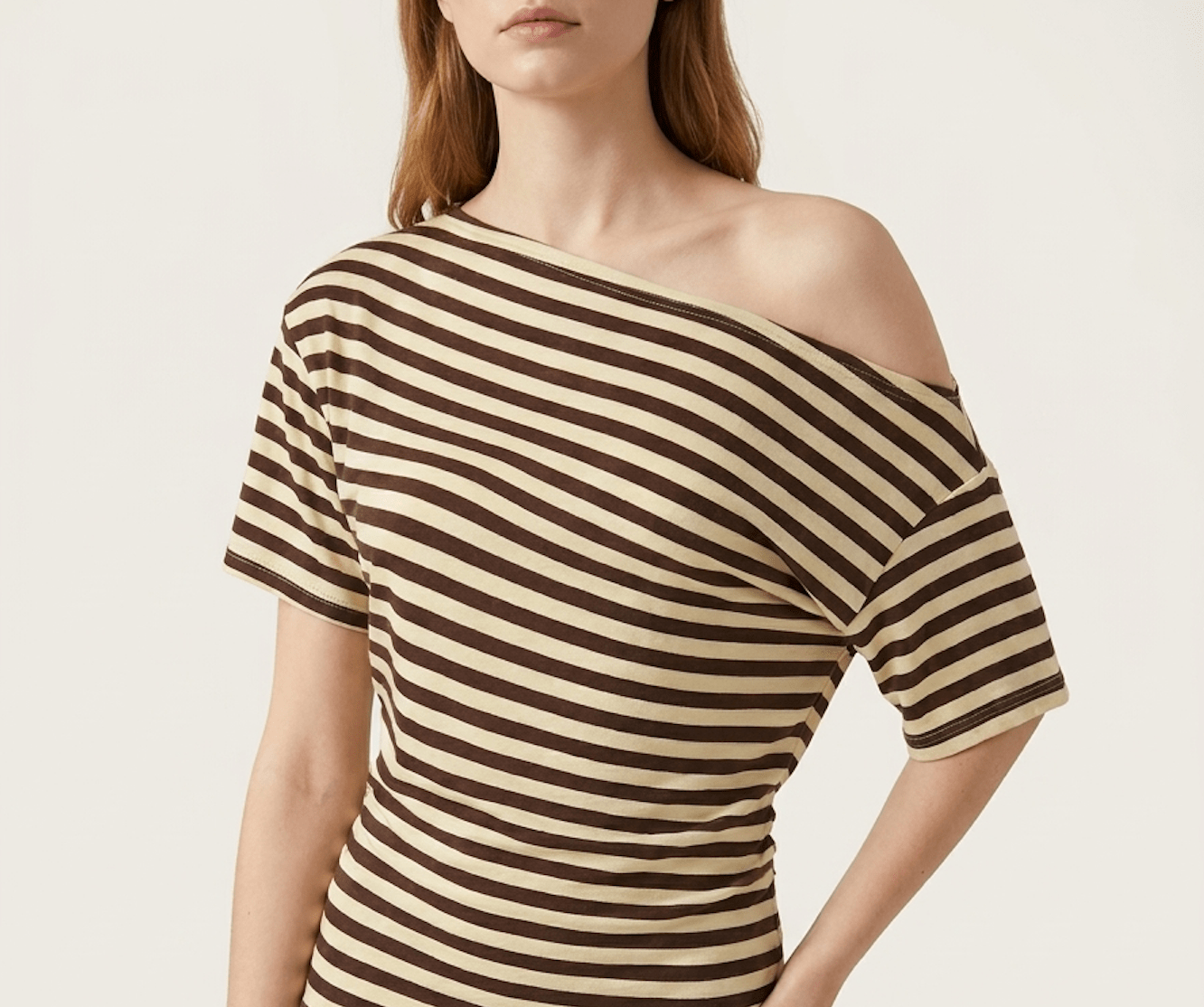 Striped One Shoulder Top Women Asymmetric Short Sleeve T Shirt — Kharites Shop - Kharites