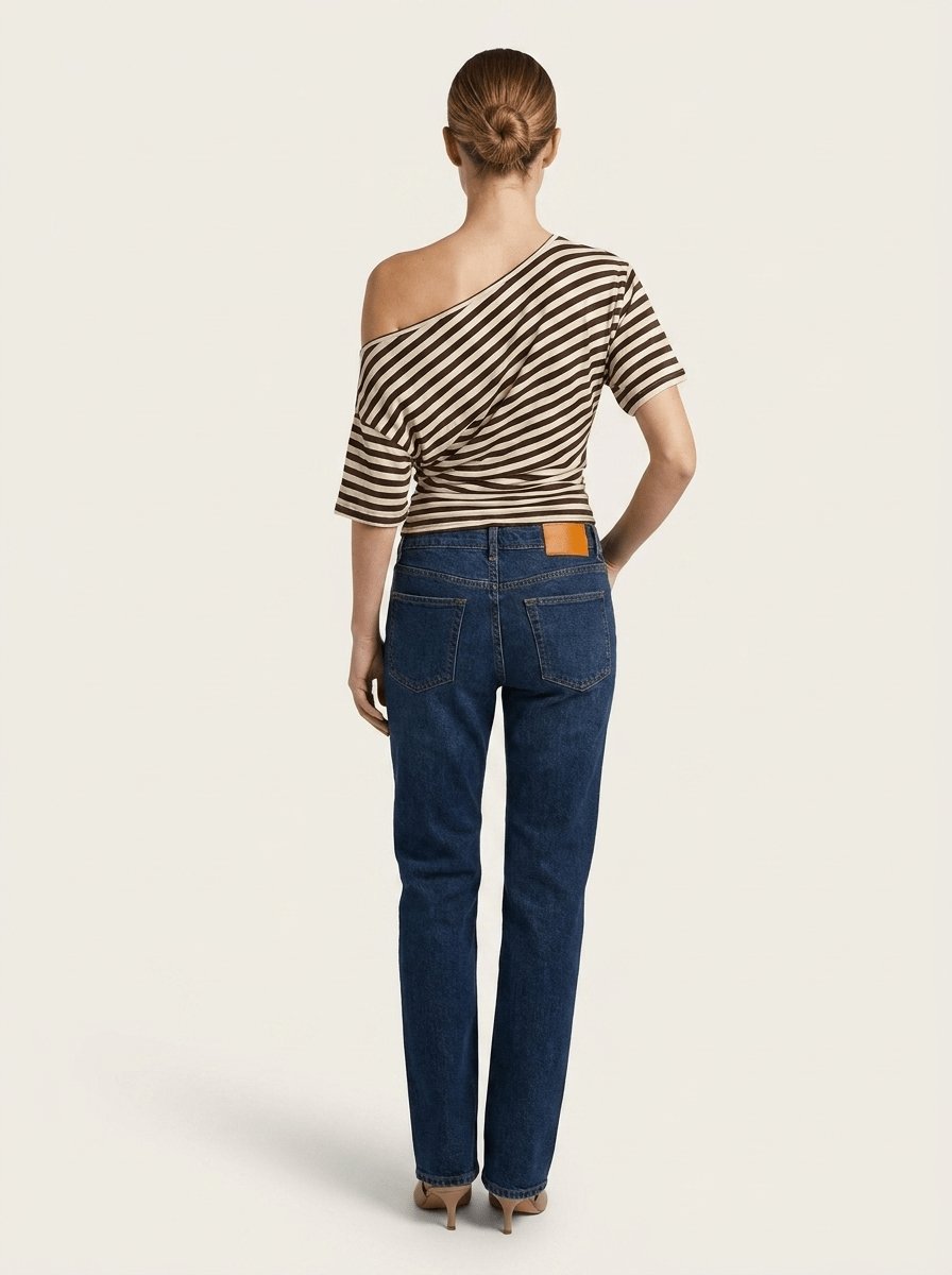 Striped One Shoulder Top Women Asymmetric Short Sleeve T Shirt — Kharites Shop - Kharites