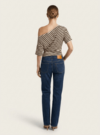 Striped One Shoulder Top Women Asymmetric Short Sleeve T Shirt — Kharites Shop - Kharites