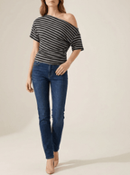Striped One Shoulder Top Women Asymmetric Short Sleeve T Shirt — Kharites Shop - Kharites