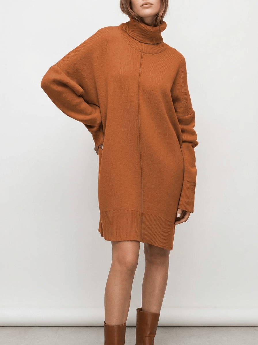 Sweater Dress Women Turtleneck Dropped Shoulder Ribbed Knit Midi With Pockets — Kharites Shop - Kharites