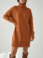 Sweater Dress Women Turtleneck Dropped Shoulder Ribbed Knit Midi With Pockets — Kharites Shop - Kharites
