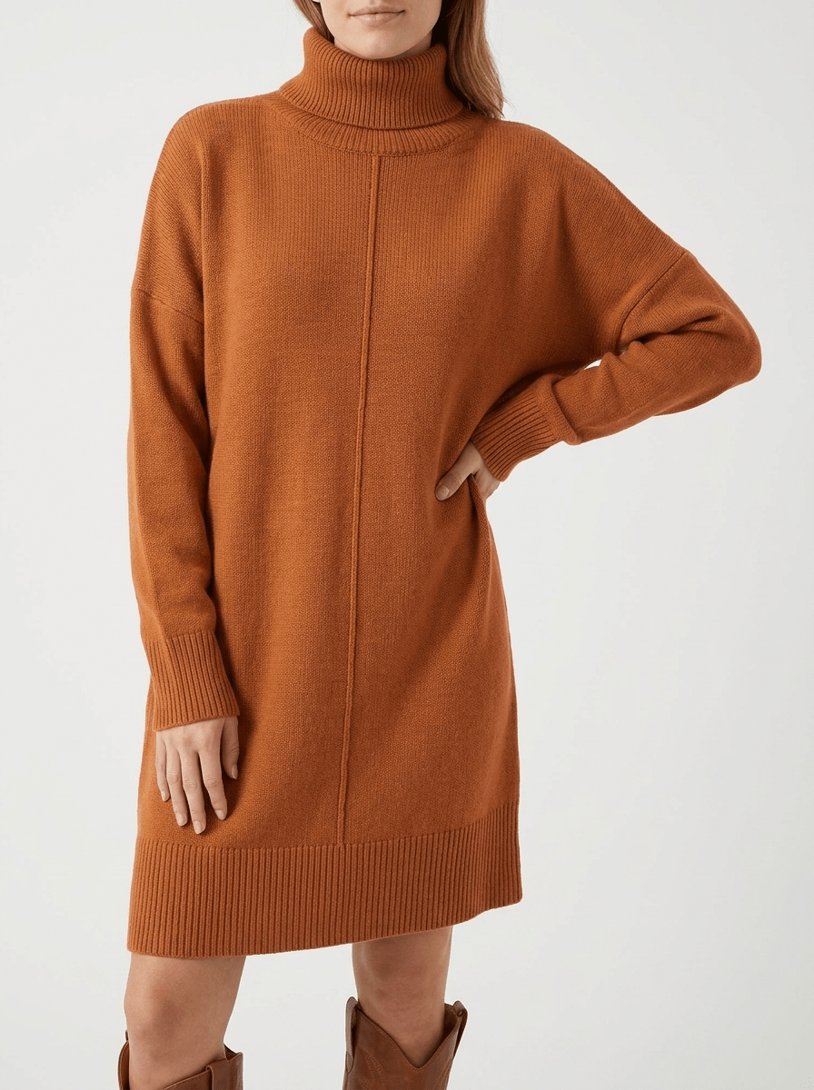 Sweater Dress Women Turtleneck Dropped Shoulder Ribbed Knit Midi With Pockets — Kharites Shop - Kharites