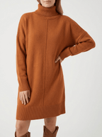 Sweater Dress Women Turtleneck Dropped Shoulder Ribbed Knit Midi With Pockets — Kharites Shop - Kharites