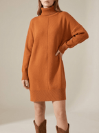 Sweater Dress Women Turtleneck Dropped Shoulder Ribbed Knit Midi With Pockets — Kharites Shop - Kharites