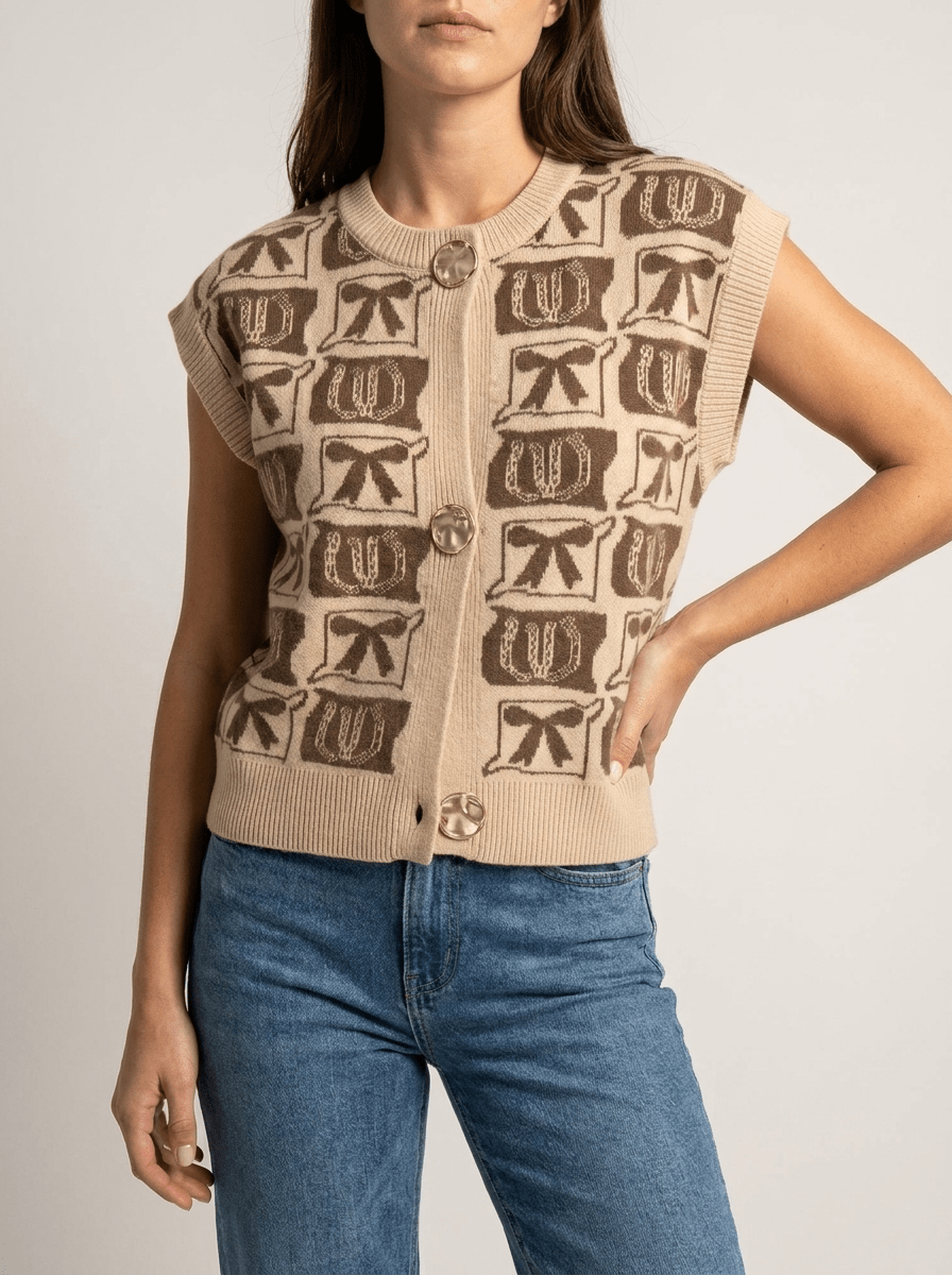 Sweater Vest Women Patterned Button Up Knit Sleeveless Preppy Top — Kharites Shop - Kharites