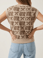 Sweater Vest Women Patterned Button Up Knit Sleeveless Preppy Top — Kharites Shop - Kharites