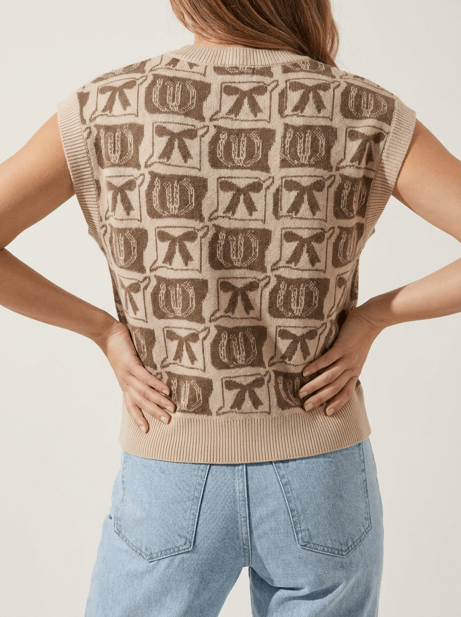 Sweater Vest Women Patterned Button Up Knit Sleeveless Preppy Top — Kharites Shop - Kharites