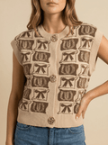 Sweater Vest Women Patterned Button Up Knit Sleeveless Preppy Top — Kharites Shop - Kharites