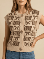 Sweater Vest Women Patterned Button Up Knit Sleeveless Preppy Top — Kharites Shop - Kharites