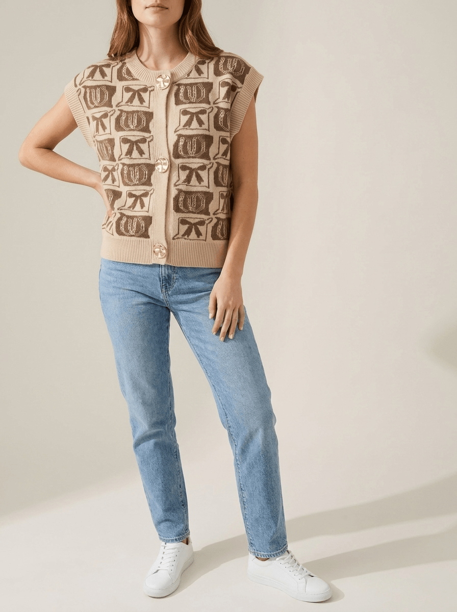Sweater Vest Women Patterned Button Up Knit Sleeveless Preppy Top — Kharites Shop - Kharites