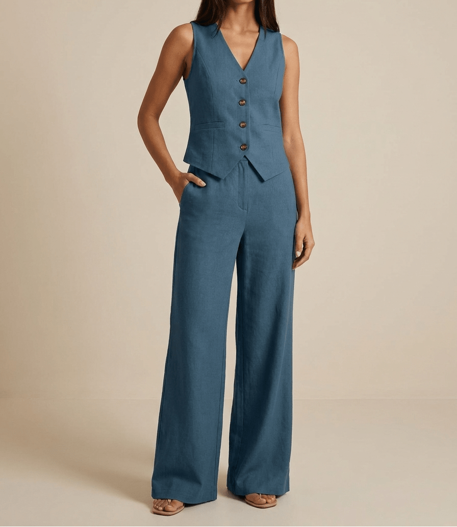 Tailored Vest & Wide Leg Trouser Two Piece Set Women Sleeveless — Kharites Shop - Kharites