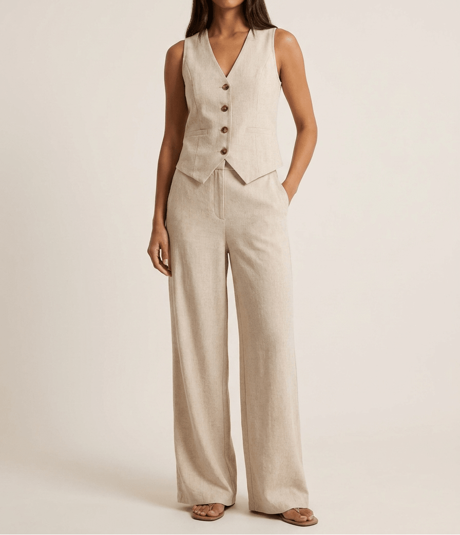 Tailored Vest & Wide Leg Trouser Two Piece Set Women Sleeveless — Kharites Shop - Kharites
