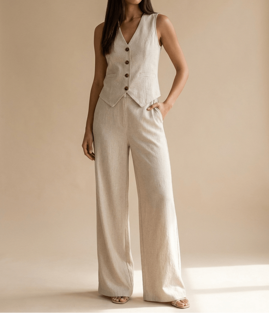 Tailored Vest & Wide Leg Trouser Two Piece Set Women Sleeveless — Kharites Shop - Kharites