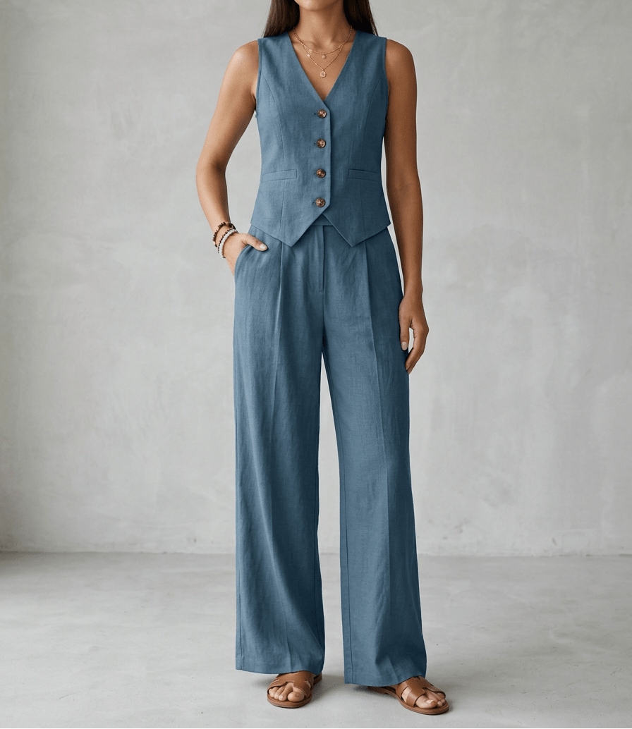 Tailored Vest & Wide Leg Trouser Two Piece Set Women Sleeveless — Kharites Shop - Kharites