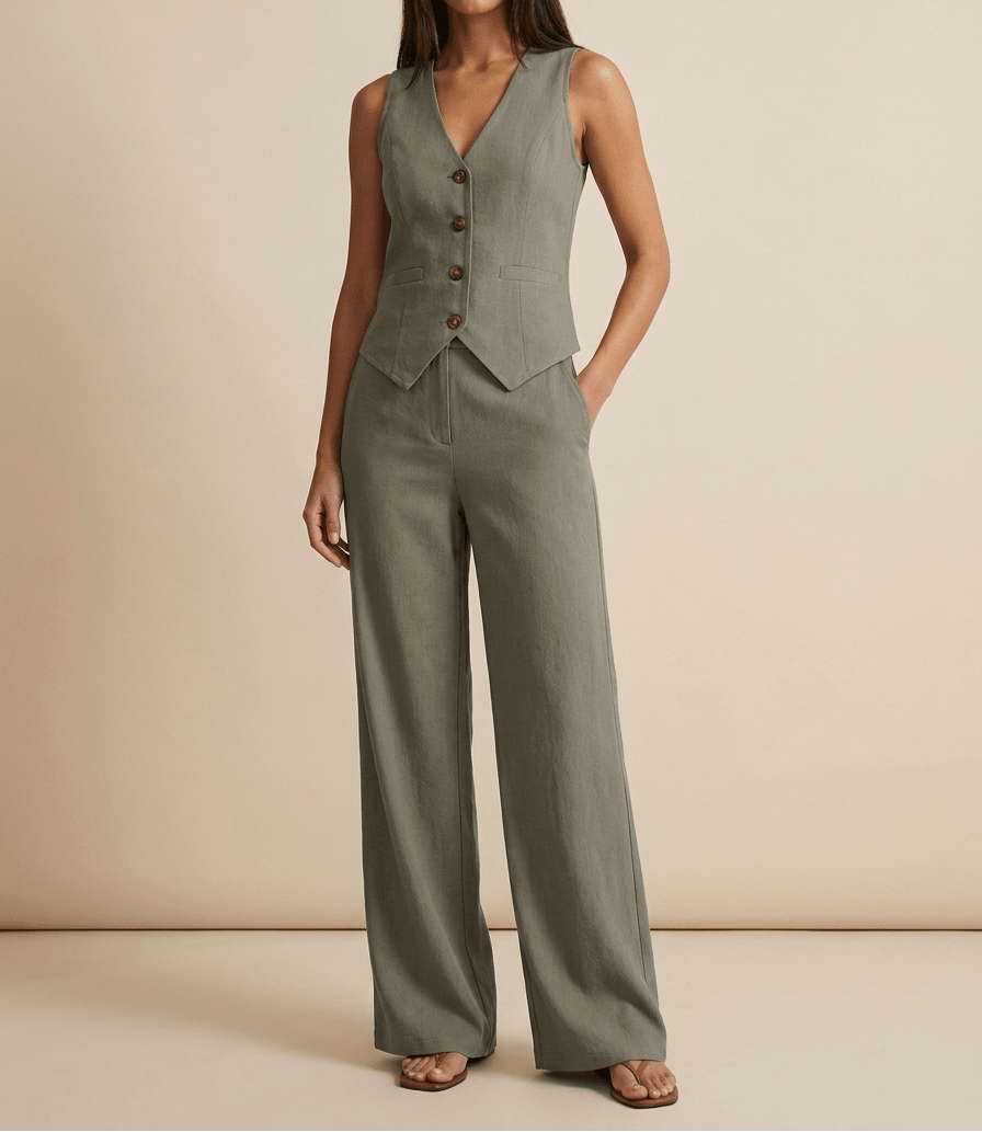 Tailored Vest & Wide Leg Trouser Two Piece Set Women Sleeveless — Kharites Shop - Kharites