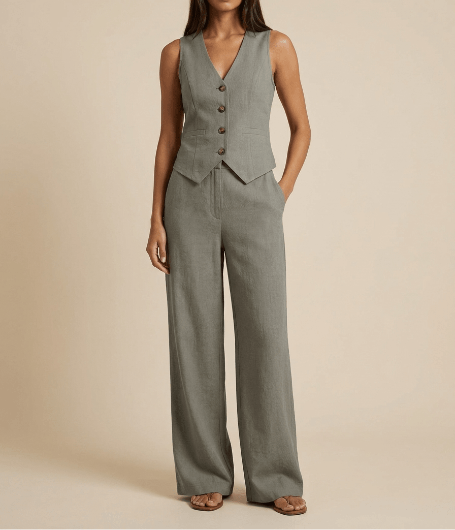 Tailored Vest & Wide Leg Trouser Two Piece Set Women Sleeveless — Kharites Shop - Kharites