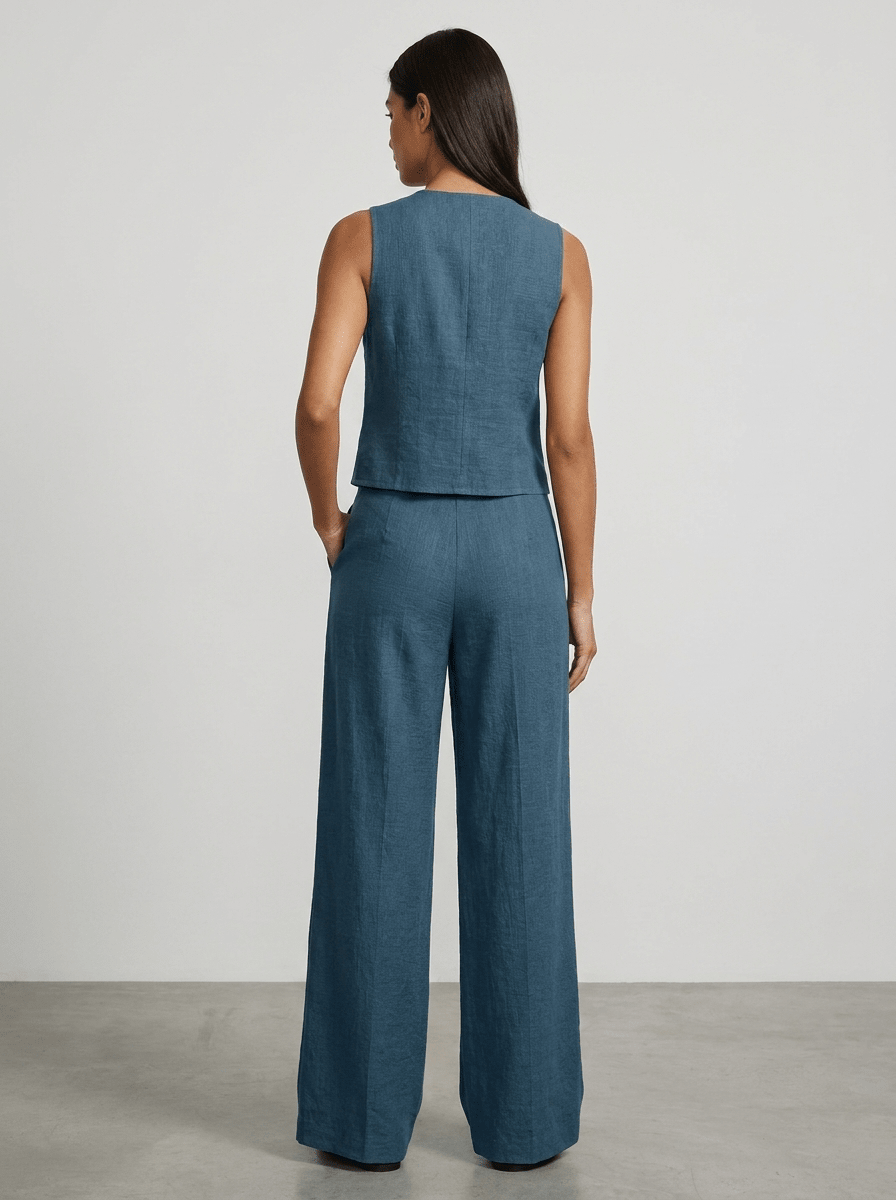 Tailored Vest & Wide Leg Trouser Two Piece Set Women Sleeveless — Kharites Shop - Kharites
