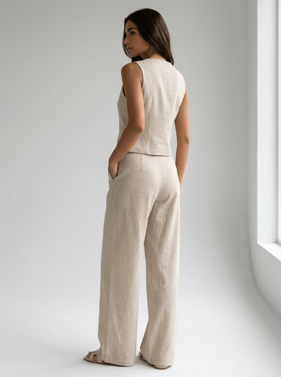 Tailored Vest & Wide Leg Trouser Two Piece Set Women Sleeveless — Kharites Shop - Kharites