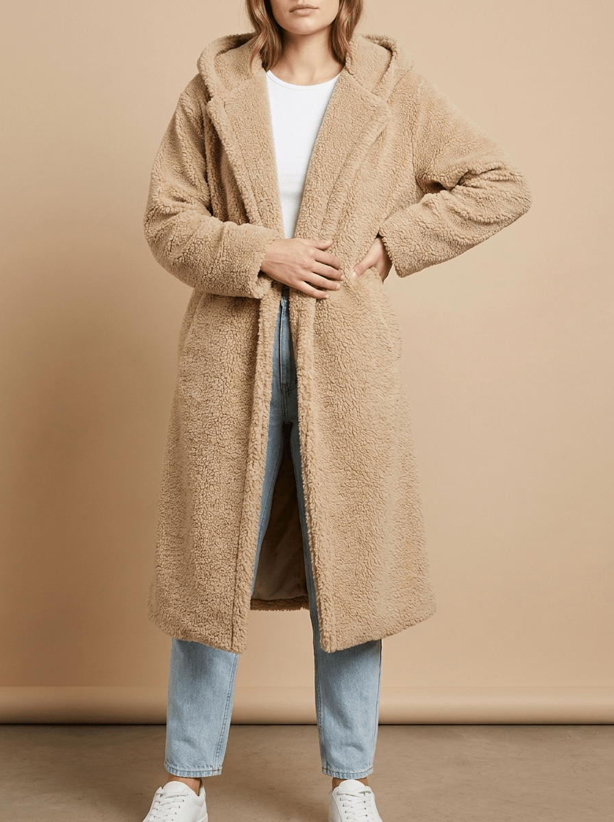 Teddy Bear Hooded Longline Coat Women Fuzzy Sherpa Warm Winter Jacket — Kharites Shop - Kharites