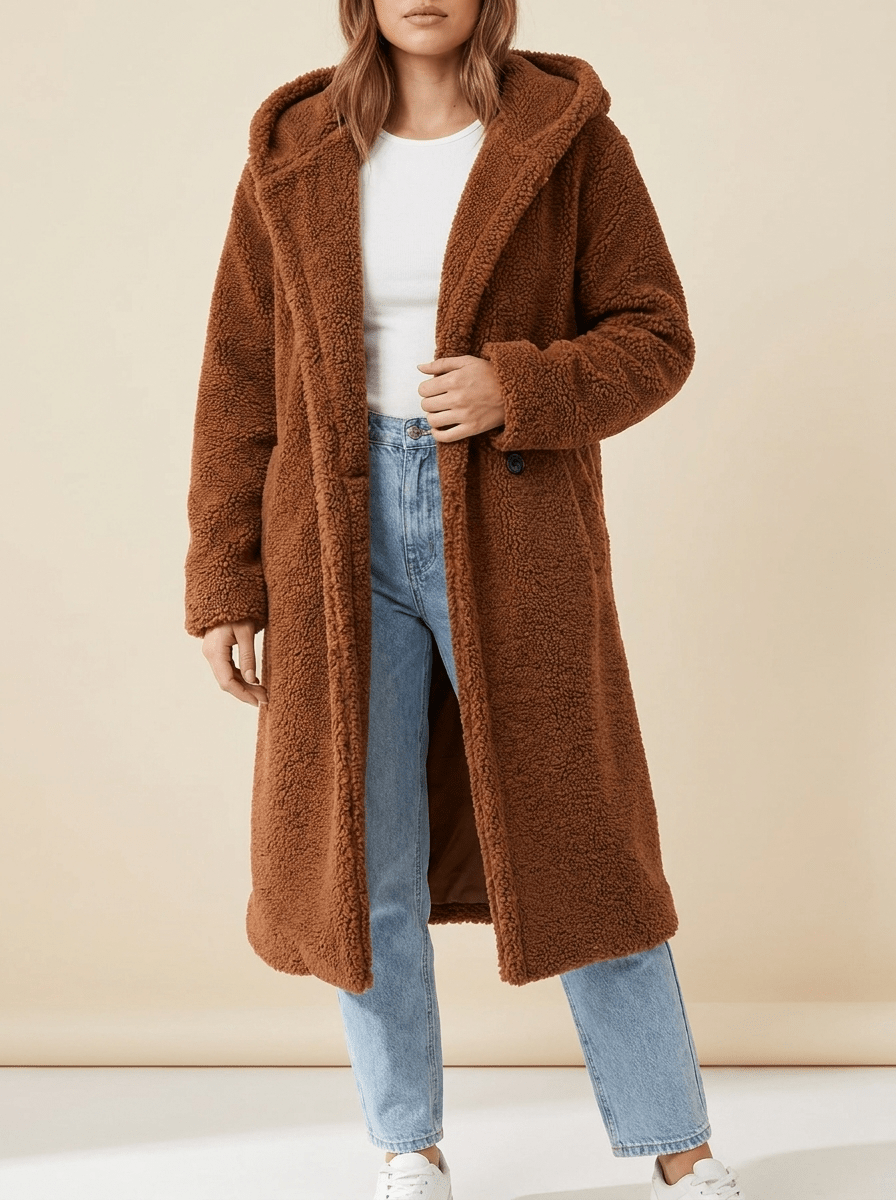 Teddy Bear Hooded Longline Coat Women Fuzzy Sherpa Warm Winter Jacket — Kharites Shop - Kharites