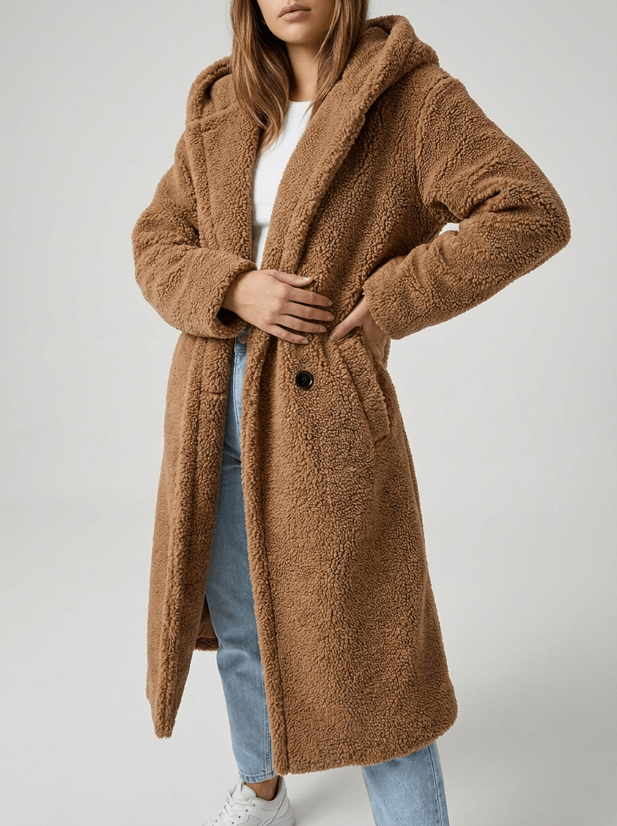 Teddy Bear Hooded Longline Coat Women Fuzzy Sherpa Warm Winter Jacket — Kharites Shop - Kharites