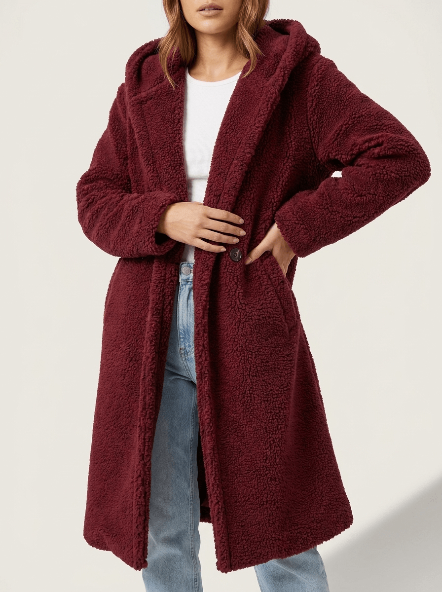 Teddy Bear Hooded Longline Coat Women Fuzzy Sherpa Warm Winter Jacket — Kharites Shop - Kharites
