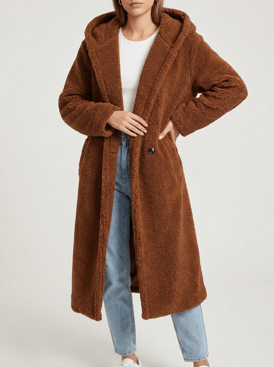 Teddy Bear Hooded Longline Coat Women Fuzzy Sherpa Warm Winter Jacket — Kharites Shop - Kharites