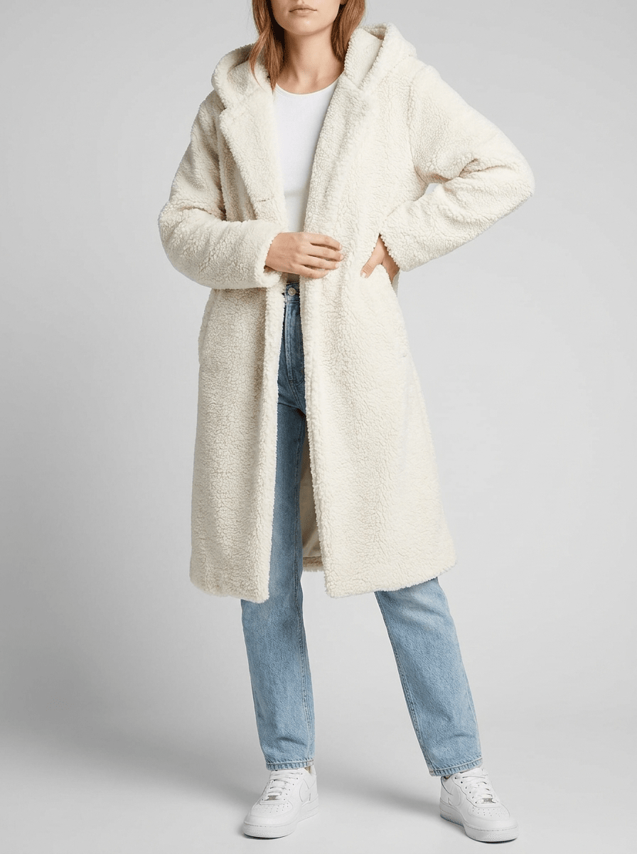 Teddy Bear Hooded Longline Coat Women Fuzzy Sherpa Warm Winter Jacket — Kharites Shop - Kharites