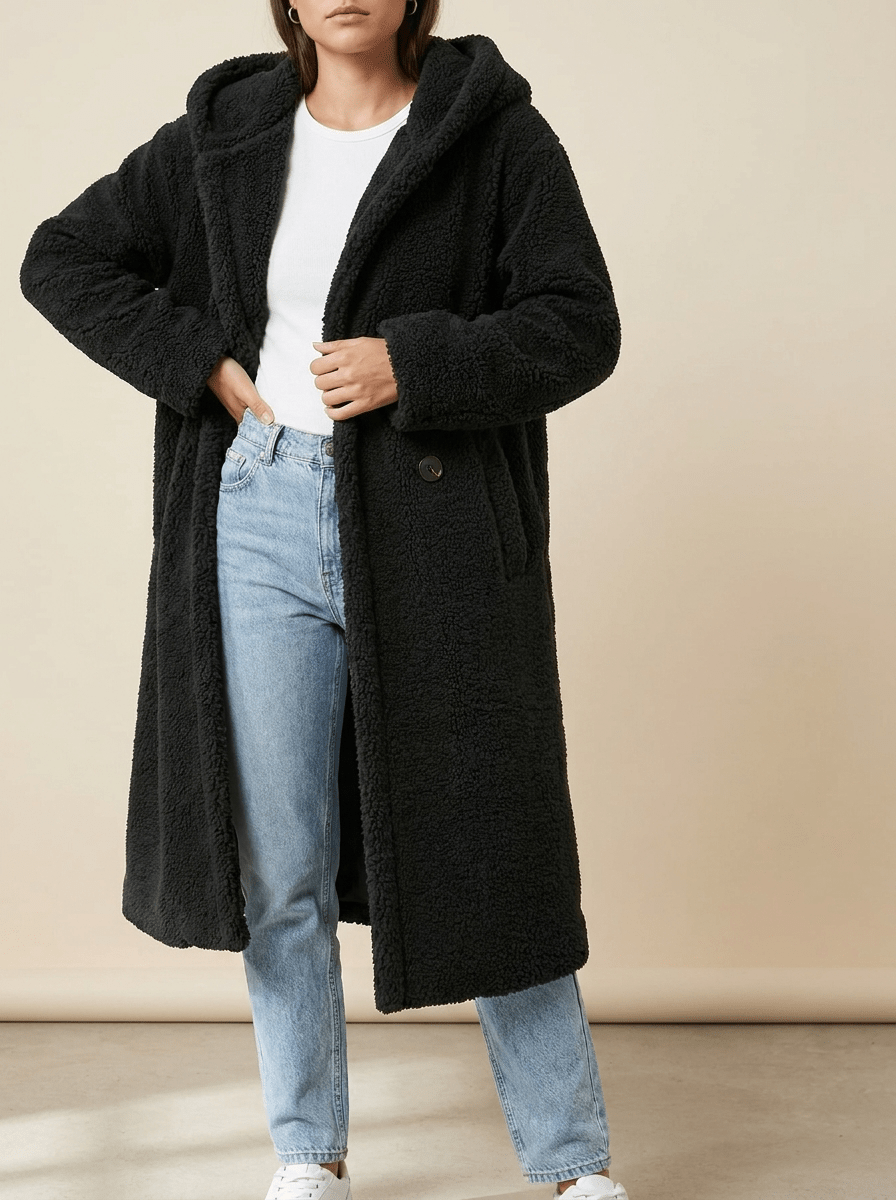 Teddy Bear Hooded Longline Coat Women Fuzzy Sherpa Warm Winter Jacket — Kharites Shop - Kharites