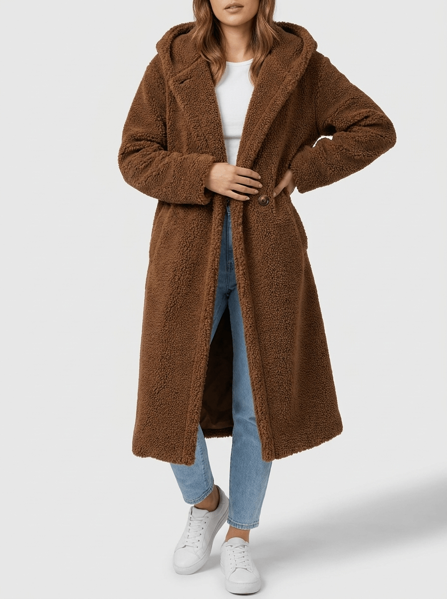 Teddy Bear Hooded Longline Coat Women Fuzzy Sherpa Warm Winter Jacket — Kharites Shop - Kharites