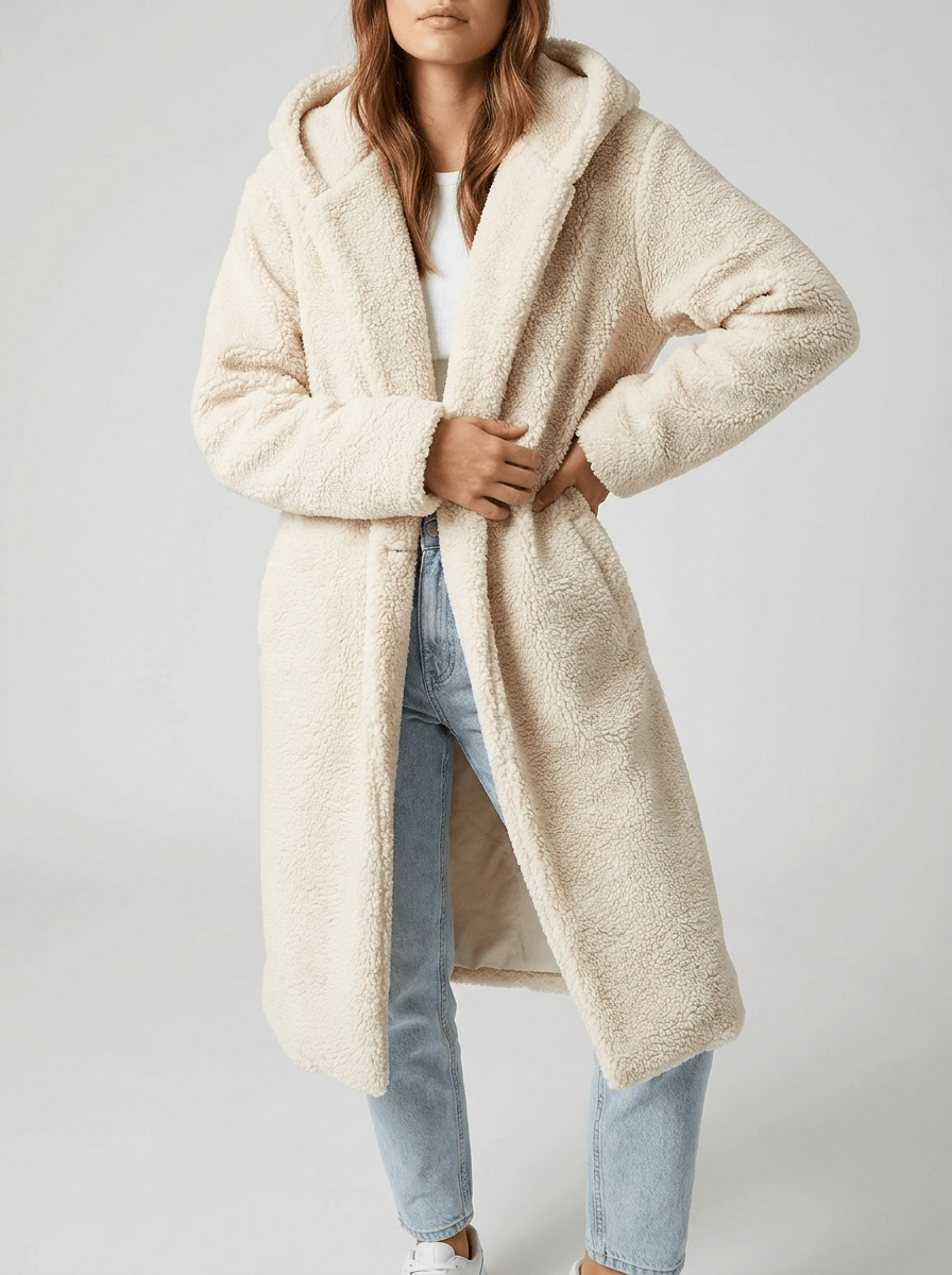 Teddy Bear Hooded Longline Coat Women Fuzzy Sherpa Warm Winter Jacket — Kharites Shop - Kharites