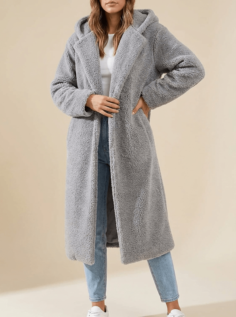 Teddy Bear Hooded Longline Coat Women Fuzzy Sherpa Warm Winter Jacket — Kharites Shop - Kharites