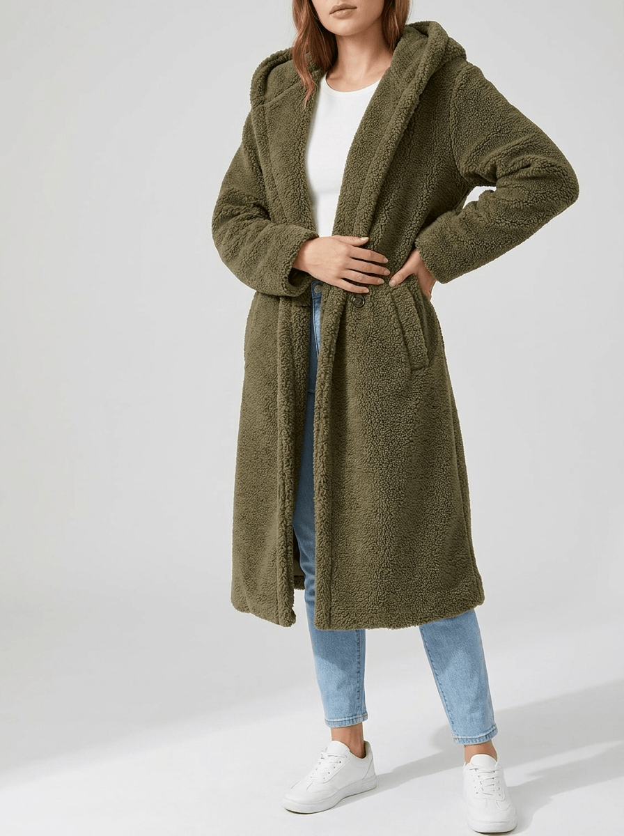 Teddy Bear Hooded Longline Coat Women Fuzzy Sherpa Warm Winter Jacket — Kharites Shop - Kharites