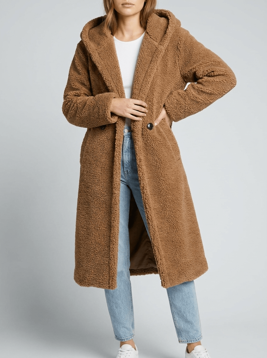 Teddy Bear Hooded Longline Coat Women Fuzzy Sherpa Warm Winter Jacket — Kharites Shop - Kharites