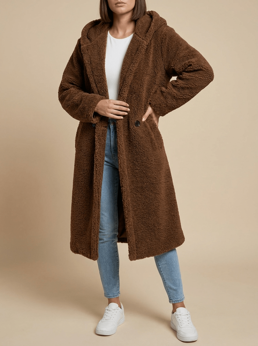 Teddy Bear Hooded Longline Coat Women Fuzzy Sherpa Warm Winter Jacket — Kharites Shop - Kharites