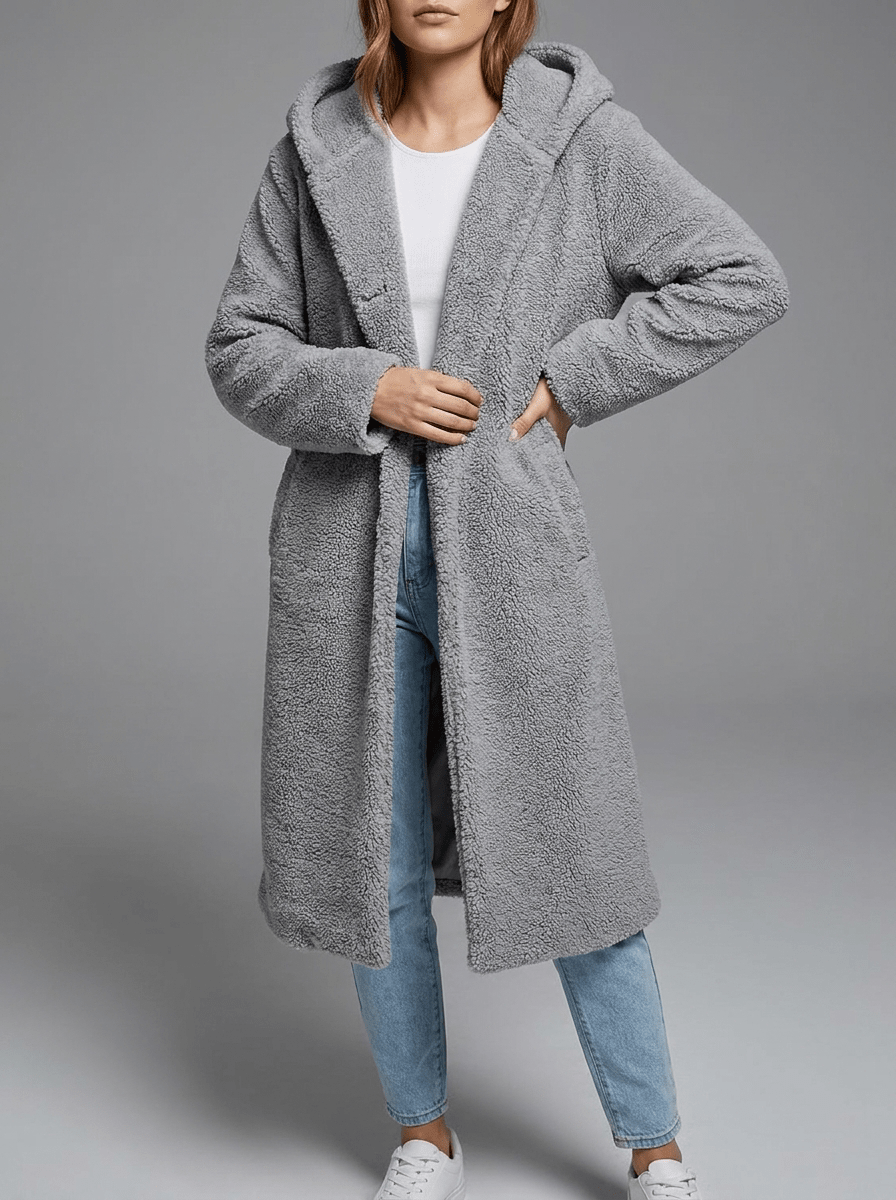 Teddy Bear Hooded Longline Coat Women Fuzzy Sherpa Warm Winter Jacket — Kharites Shop - Kharites